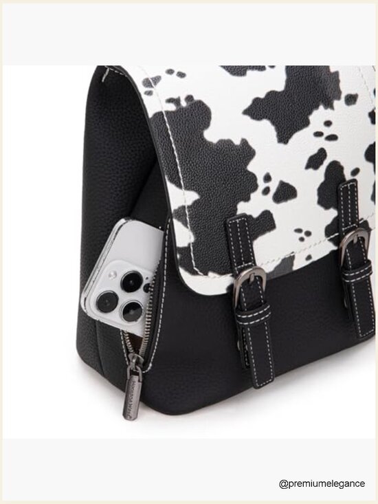 Vegan Leather Mini Backpack Purse Convertible Shoulder Bag Colorblock Cow Print